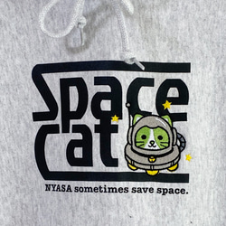 刺繍＆プリント☆パーカー／SPACE CAT（12oz裏起毛） 6枚目の画像