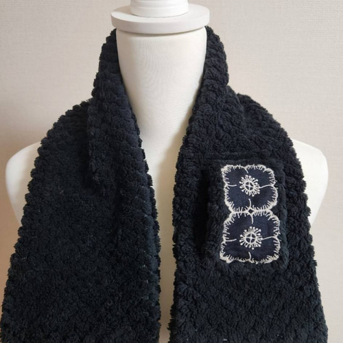 受注制作 】 ミナペルホネン アネモネ ネイビー×アイボリー ネック