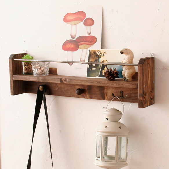 幅約58cm】アイアンバー付き壁掛けフック 壁掛けラック・ウォール