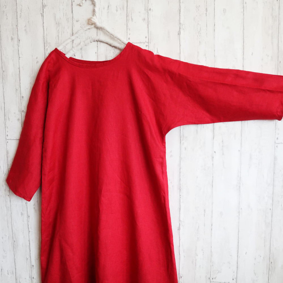 [M 到 6L 4 個尺寸] 新色紅色 100% 亞麻喇叭連身裙，整齊的 A 字型，也很正式，小訂單可以 第6張的照片