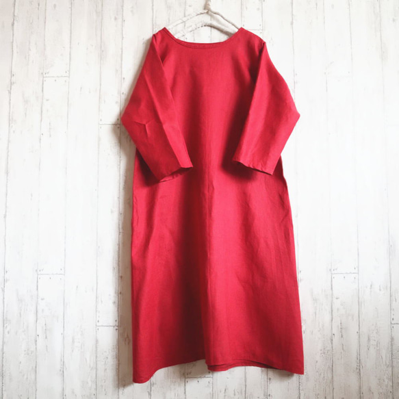 [M 到 6L 4 個尺寸] 新色紅色 100% 亞麻喇叭連身裙，整齊的 A 字型，也很正式，小訂單可以 第2張的照片