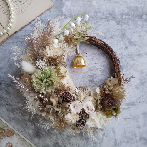 Lune Bonheur＜olive antique＞＊クリスマスリース＊フラワーリース