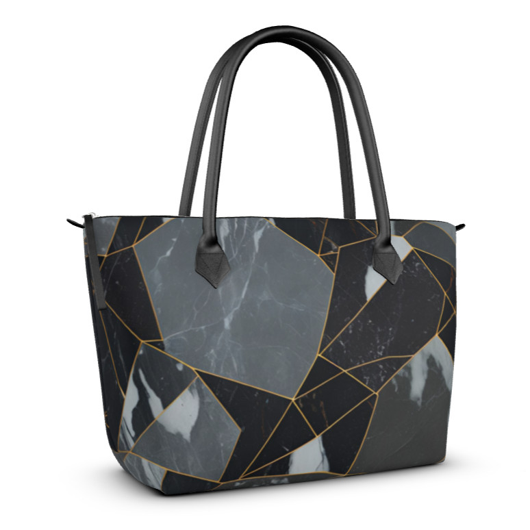 金色の線や高級感あふれる神秘的でシックな大理石がお洒落 ファスナー付き トートバッグ