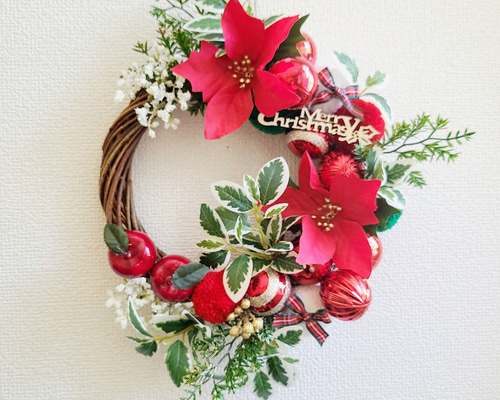 商品名【輝羅】みーこ❤ポインセチアのクリスマス フラワーリース