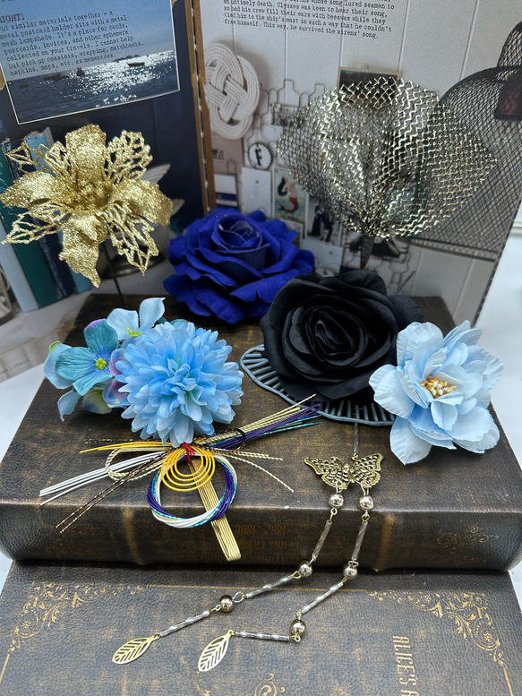 【豪華】 髪飾り 簪 成人式 卒業式 結婚式 和装 シルバー ゴールド 黒 青 水引 チュール 4枚目の画像