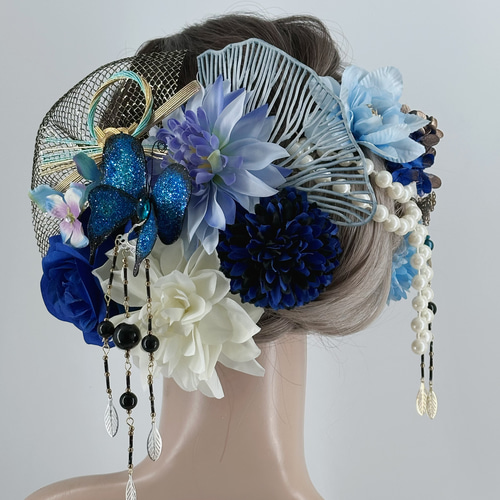 豪華】 髪飾り 簪 成人式 卒業式 結婚式 和装 シルバー ゴールド 黒 青