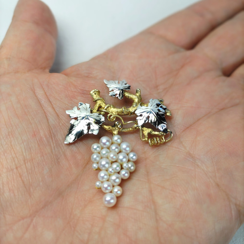 アコヤパール 花モチーフ ブローチ イタリア製 アンティーク1950年