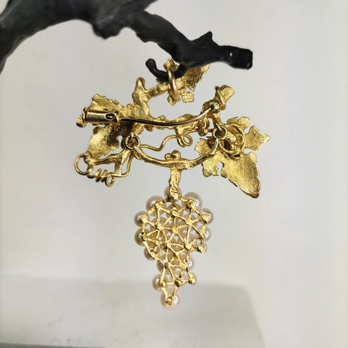 アコヤパール 花モチーフ ブローチ イタリア製 アンティーク1950年