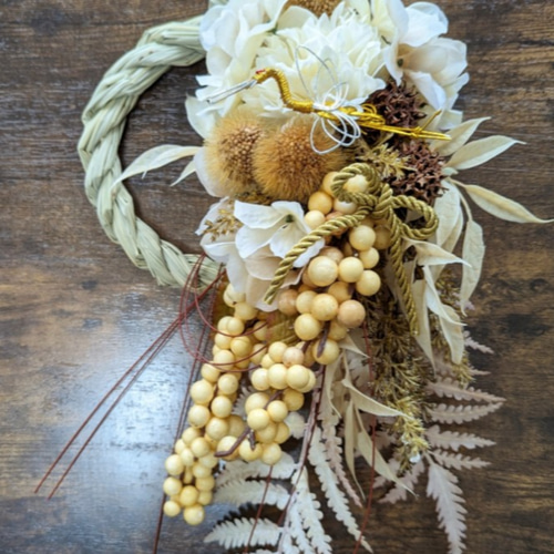 専用＊迎春2024 クリームアジサイ＆クリームマム   正月飾り(フェイク) 迎春2024 クリームアジサイ＆クリームマム 正月飾り(フェイク) しめ縄