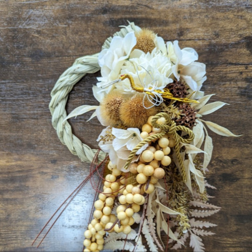 専用＊迎春2024 クリームアジサイ＆クリームマム   正月飾り(フェイク) 迎春2024 クリームアジサイ＆クリームマム 正月飾り(フェイク) しめ縄