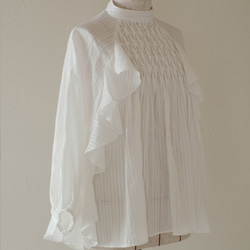 スタンドカラースモッキングシャツ / white 15枚目の画像