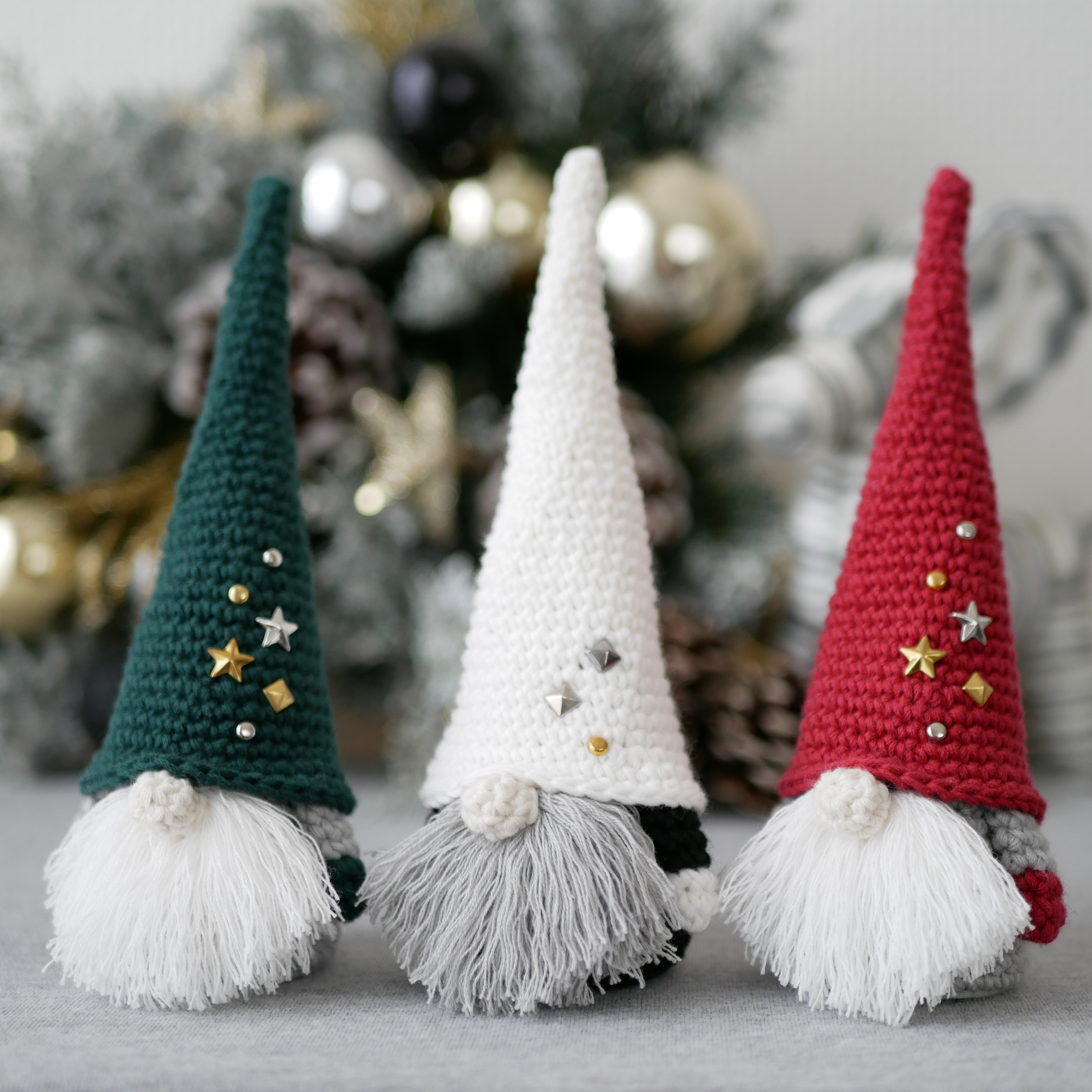 【Lサイズ3点セット】こびとの置物 ホワイト&レッド&グリーン / クリスマス飾り トムテ 6,320円