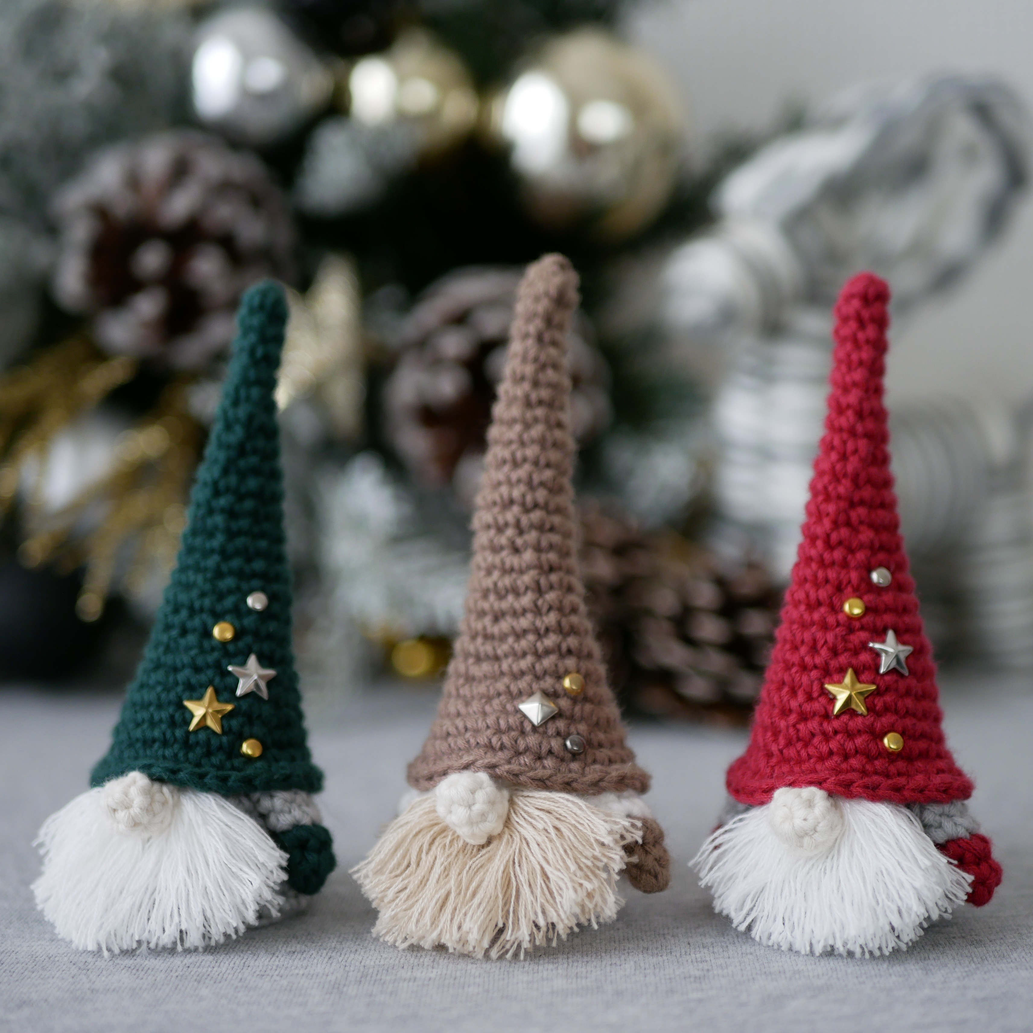 【Mサイズ3点セット】こびとの置物 ブラウン&レッド&グリーン / クリスマス飾り トムテ