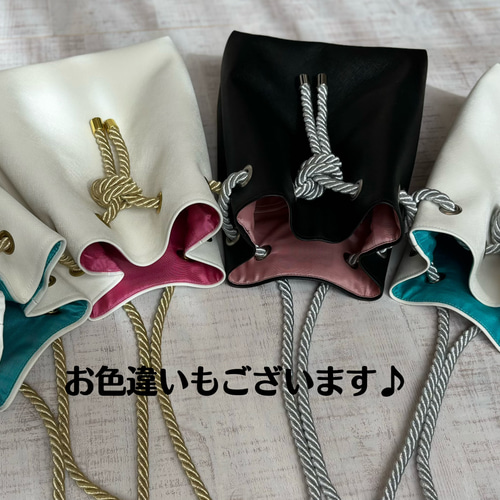 受注制作※【ブラック×ピンクシャンタン】フェイクレザー巾着