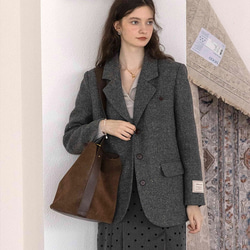 【再販】格好よく羽織る暖かいテーラードジャケットコート 裏地キルティング【冬春秋】グレー 4枚目の画像