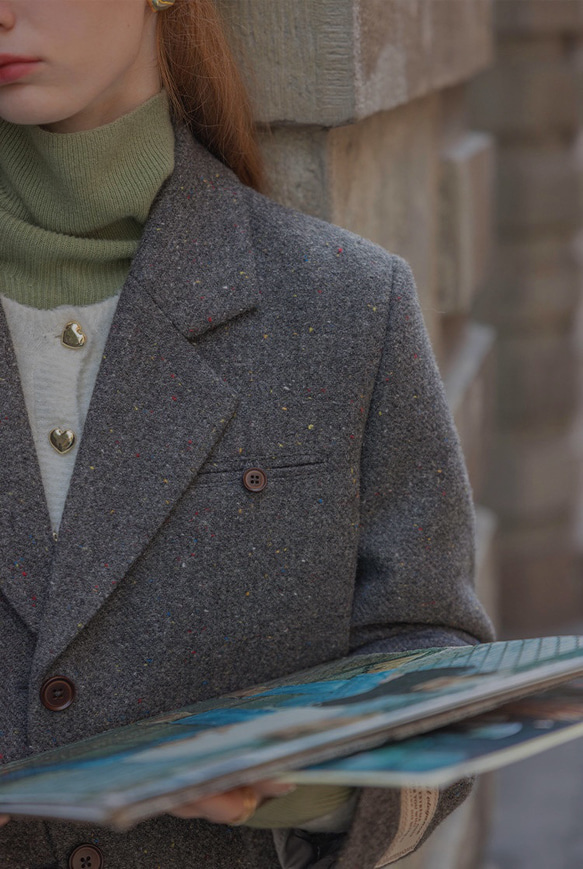 【再販】格好よく羽織る暖かいテーラードジャケットコート 裏地キルティング【冬春秋】グレー 5枚目の画像