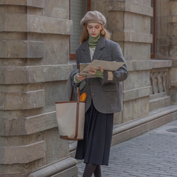 【再販】格好よく羽織る暖かいテーラードジャケットコート 裏地キルティング【冬春秋】グレー 2枚目の画像