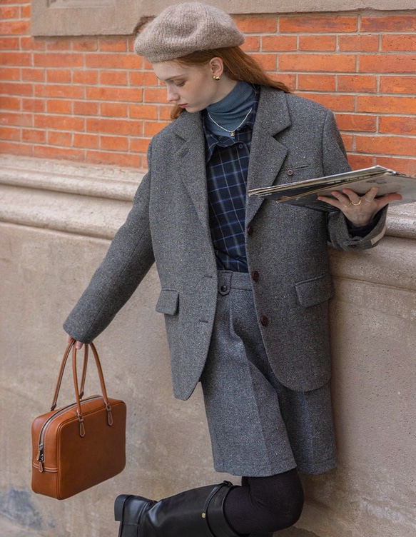 【再販】格好よく羽織る暖かいテーラードジャケットコート 裏地キルティング【冬春秋】グレー 1枚目の画像