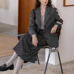 【再販】格好よく羽織る暖かいテーラードジャケットコート 裏地キルティング【冬春秋】グレー 10枚目の画像