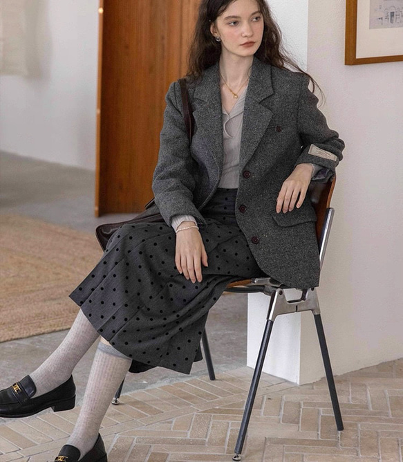 【再販】格好よく羽織る暖かいテーラードジャケットコート 裏地キルティング【冬春秋】グレー 10枚目の画像