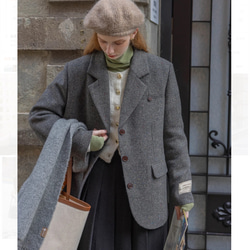 【再販】格好よく羽織る暖かいテーラードジャケットコート 裏地キルティング【冬春秋】グレー 3枚目の画像