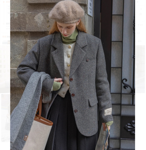 【再販】格好よく羽織る暖かいテーラードジャケットコート 裏地キルティング【冬春秋】グレー 3枚目の画像