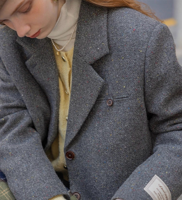 【再販】格好よく羽織る暖かいテーラードジャケットコート 裏地キルティング【冬春秋】グレー 15枚目の画像