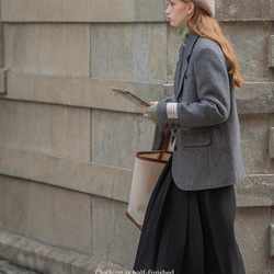 【再販】格好よく羽織る暖かいテーラードジャケットコート 裏地キルティング【冬春秋】グレー 12枚目の画像