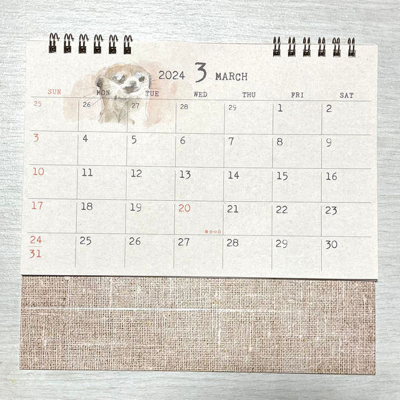 ご予約⭐️2024年　ミーアキャットの卓上カレンダー（手書き） 3枚目の画像