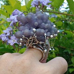 葡萄瑪瑙原礦手工銀戒 純銀戒指~ 「果」~ Grape Agate Silver Ring 第5張的照片