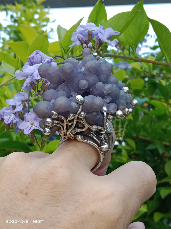 葡萄瑪瑙原礦手工銀戒 純銀戒指~ 「果」~ Grape Agate Silver Ring 第5張的照片