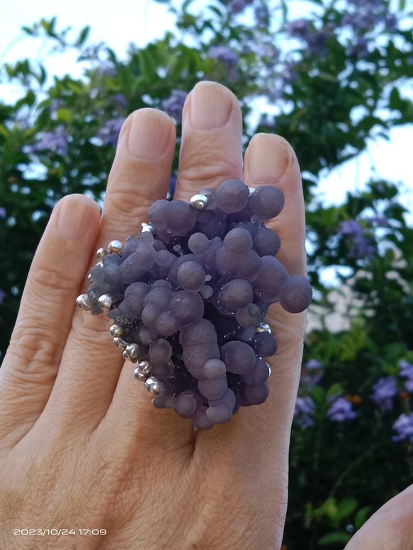 葡萄瑪瑙原礦手工銀戒 純銀戒指~ 「果」~ Grape Agate Silver Ring 第1張的照片