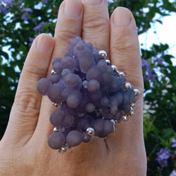 葡萄瑪瑙原礦手工銀戒 純銀戒指~ 「果」~ Grape Agate Silver Ring 第4張的照片