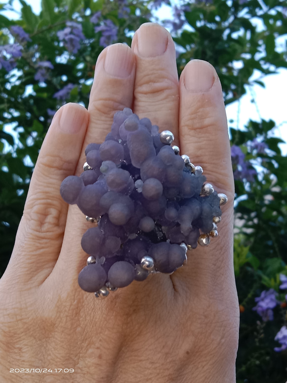 葡萄瑪瑙原礦手工銀戒 純銀戒指~ 「果」~ Grape Agate Silver Ring 第4張的照片