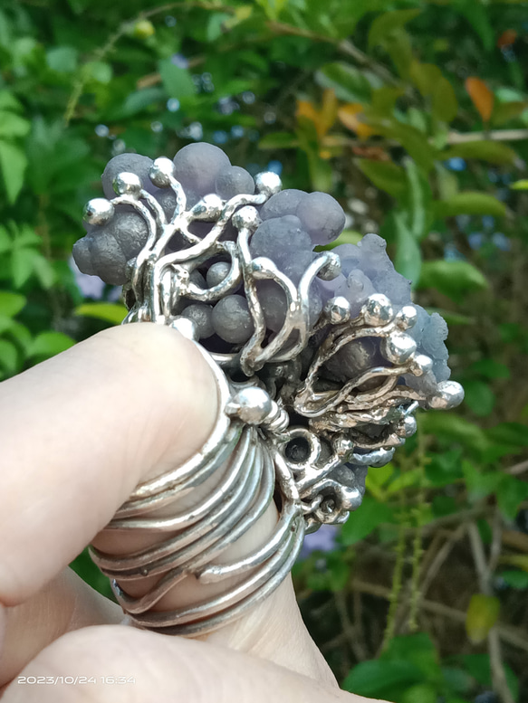 葡萄瑪瑙原礦手工銀戒 純銀戒指~ 「果」~ Grape Agate Silver Ring 第9張的照片