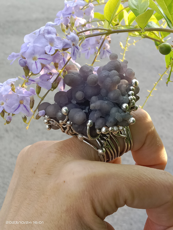 葡萄瑪瑙原礦手工銀戒 純銀戒指~ 「果」~ Grape Agate Silver Ring 第18張的照片