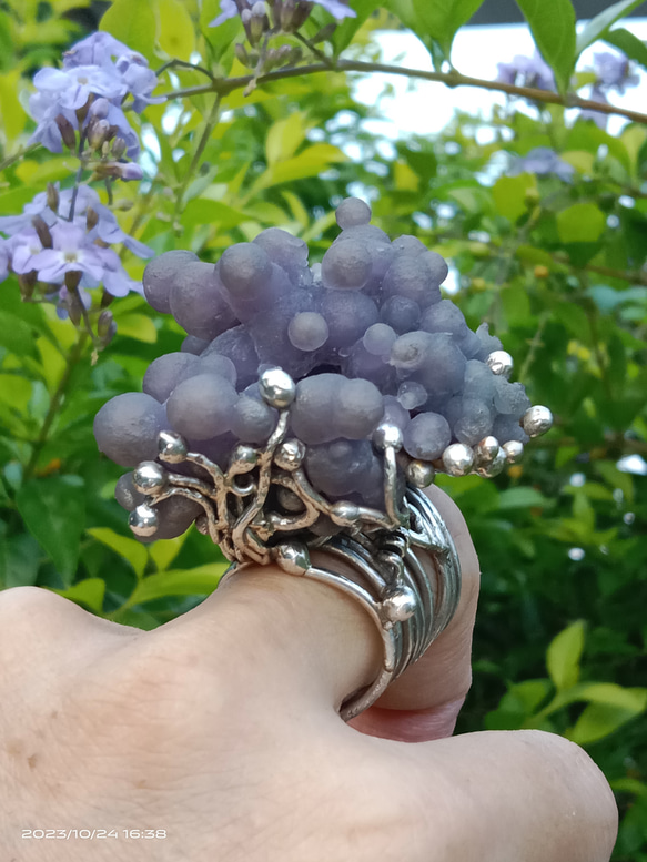 葡萄瑪瑙原礦手工銀戒 純銀戒指~ 「果」~ Grape Agate Silver Ring 第12張的照片