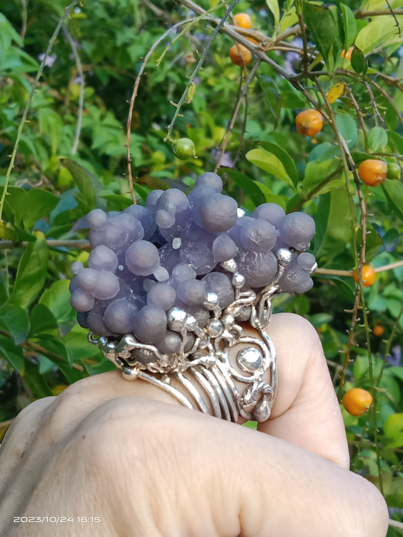 葡萄瑪瑙原礦手工銀戒 純銀戒指~ 「果」~ Grape Agate Silver Ring 第6張的照片