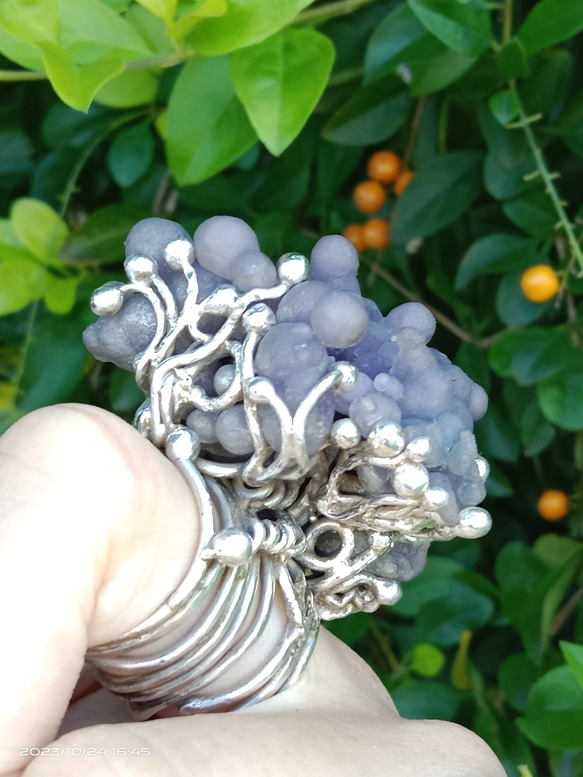 葡萄瑪瑙原礦手工銀戒 純銀戒指~ 「果」~ Grape Agate Silver Ring 第16張的照片