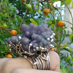 葡萄瑪瑙原礦手工銀戒 純銀戒指~ 「果」~ Grape Agate Silver Ring 第14張的照片