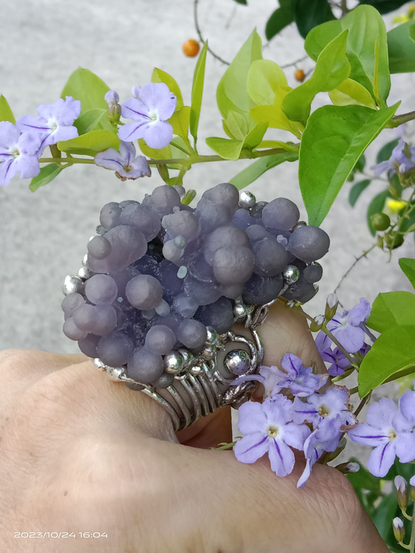葡萄瑪瑙原礦手工銀戒 純銀戒指~ 「果」~ Grape Agate Silver Ring 第19張的照片