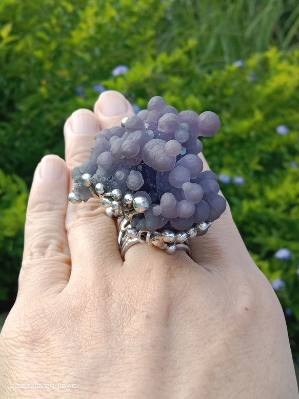 葡萄瑪瑙原礦手工銀戒 純銀戒指~ 「果」~ Grape Agate Silver Ring 第3張的照片