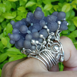 葡萄瑪瑙原礦手工銀戒 純銀戒指~ 「果」~ Grape Agate Silver Ring 第2張的照片