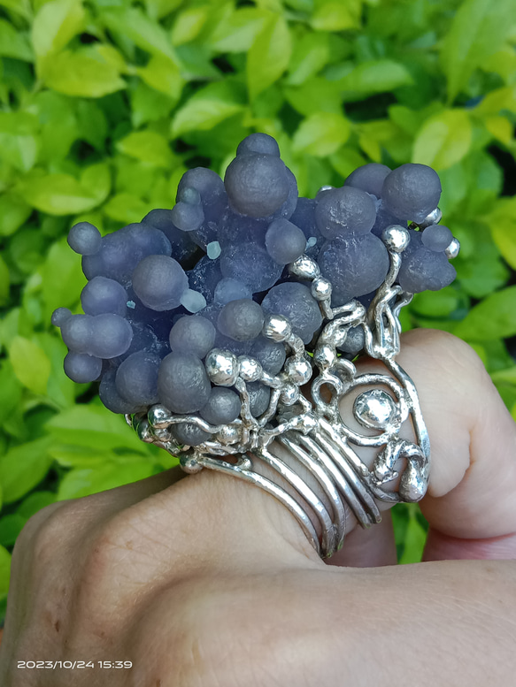 葡萄瑪瑙原礦手工銀戒 純銀戒指~ 「果」~ Grape Agate Silver Ring 第2張的照片