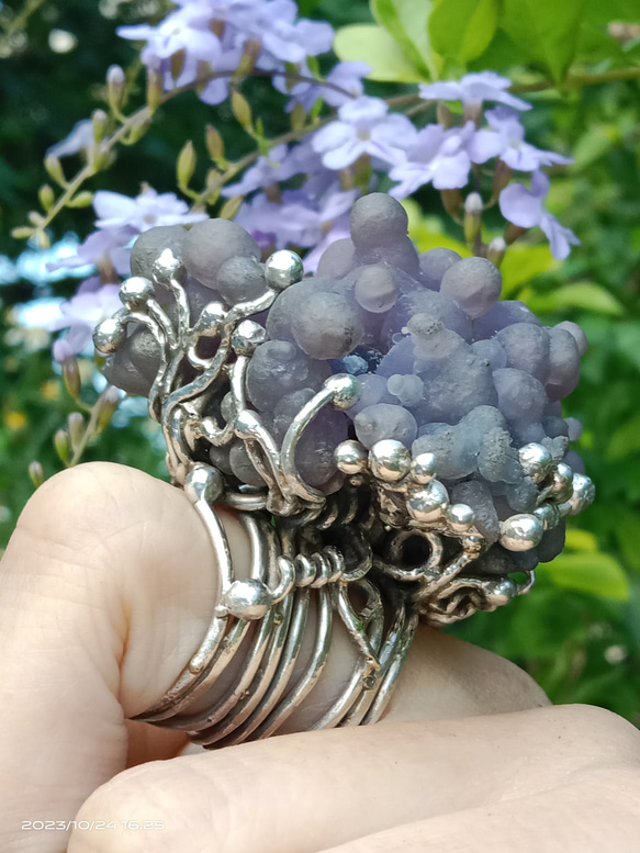 葡萄瑪瑙原礦手工銀戒 純銀戒指~ 「果」~ Grape Agate Silver Ring 第13張的照片