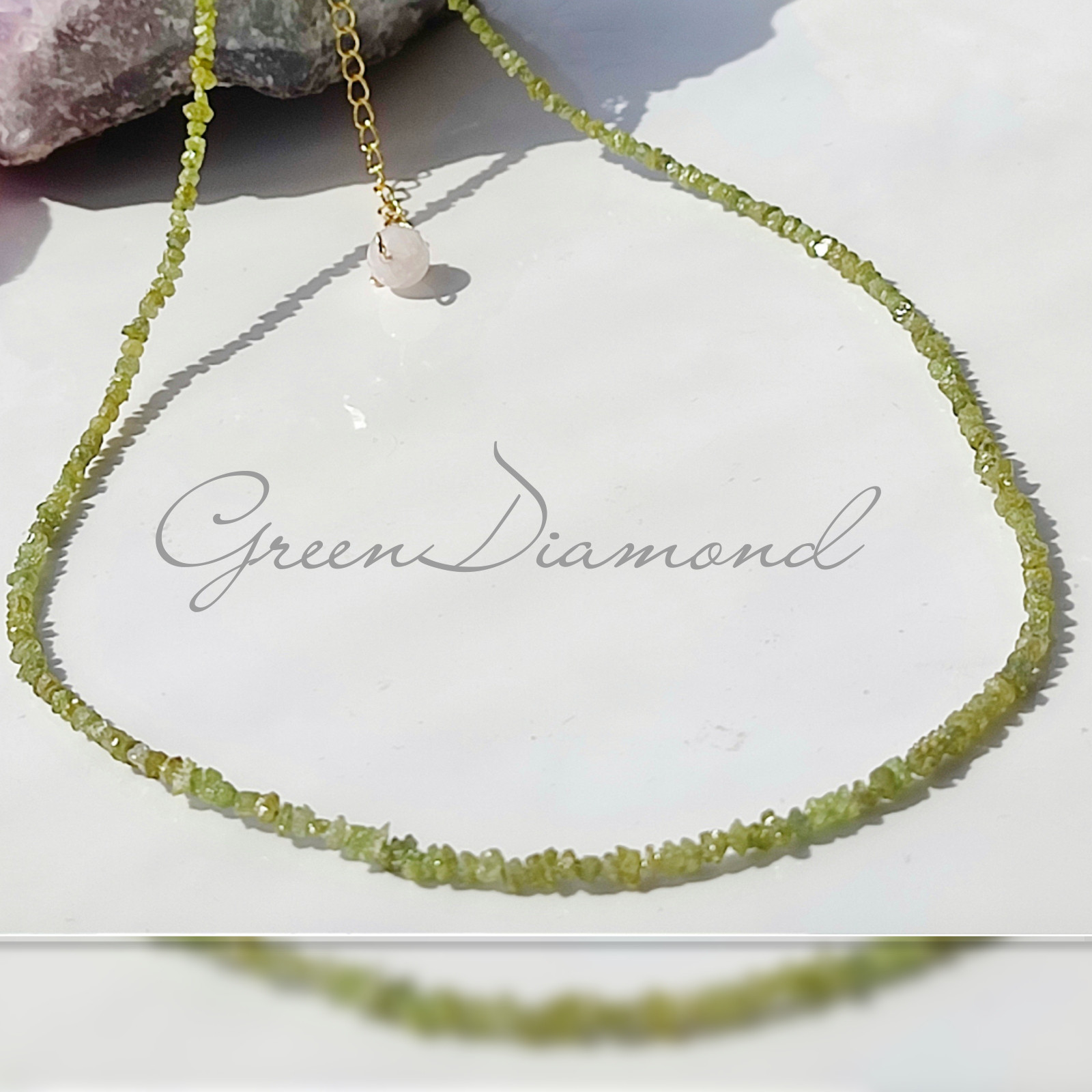 『14Kgf 稀少色　グリーン　ダイヤモンド　原石ネックレス　原石 男女兼用　誕生石　贈り物　ダイヤモンドブレスレット』