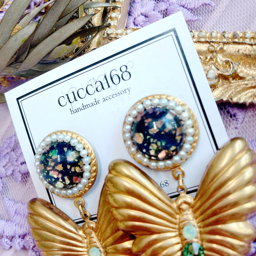 大ぶり蝶々とパープルのヴィンテージピアス ピアス（その他） cucca168