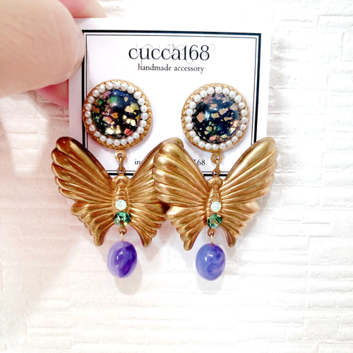 大ぶり蝶々とパープルのヴィンテージピアス ピアス（その他） cucca168