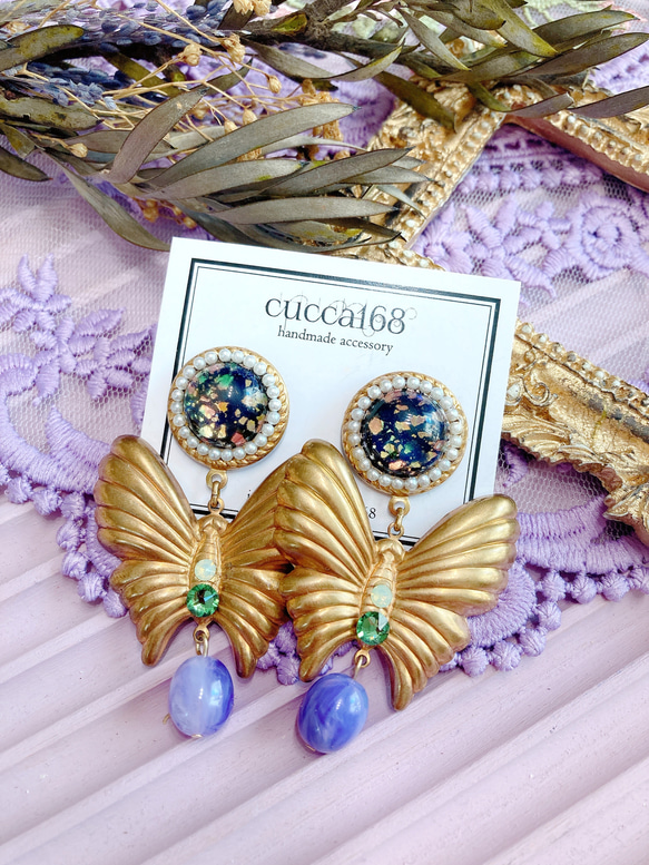 大ぶり蝶々とパープルのヴィンテージピアス ピアス（その他） cucca168 