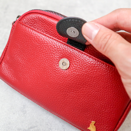 本革 ショルダーバッグ 赤 猫 ショルダーポーチ サコッシュ 財布